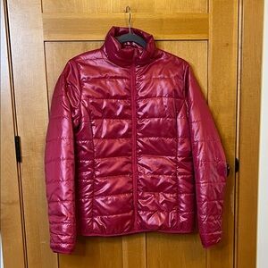 West Loop Women's Shiny Lightweight Puffer Jacket - Dark Pink.  Size medium